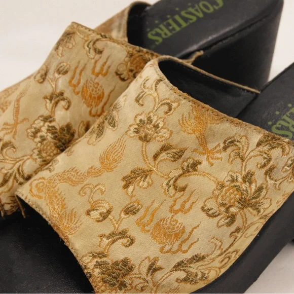 Vintage 90s Coaster Asian Floral Inspired Satin Platform Wedge Sandal Shoes - Picture 3 of 8